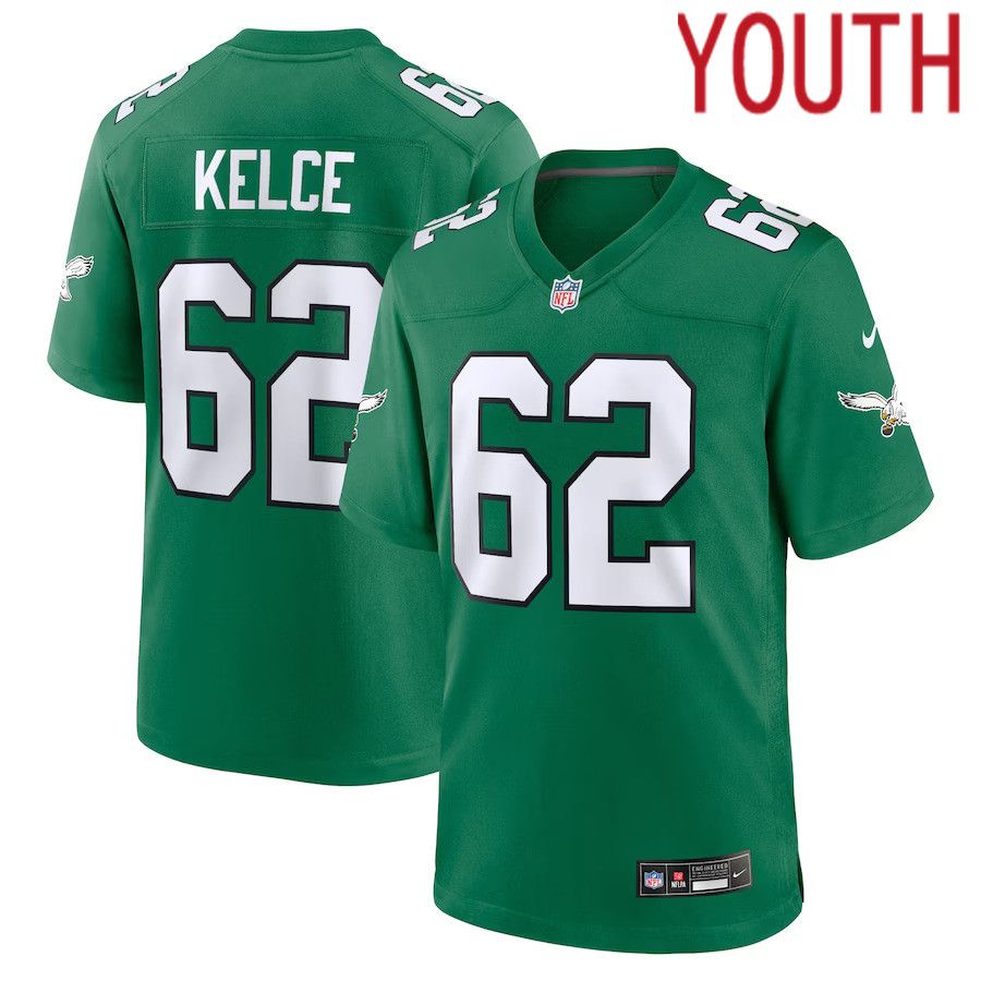 Youth Philadelphia Eagles 62 Jason Kelce Nike Kelly Green Alternate Player Game NFL Jersey